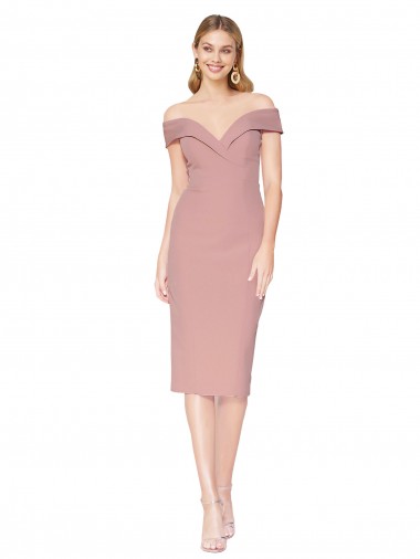 Purchase Knee Length Sleeveless Off the Shoulder Mermaid Stretch Crepe Evening Dress Canada