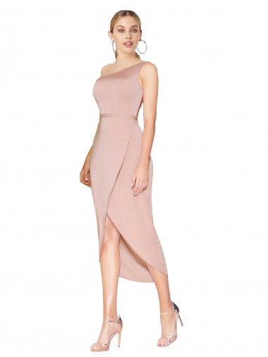 Purchase Knee Length Sleeveless One Shoulder Mermaid Stretch Crepe Evening Dress Canada