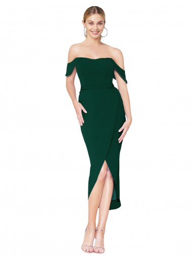 Purchase Knee Length Sleeveless Off the Shoulder Mermaid Stretch Crepe Evening Gown Canada