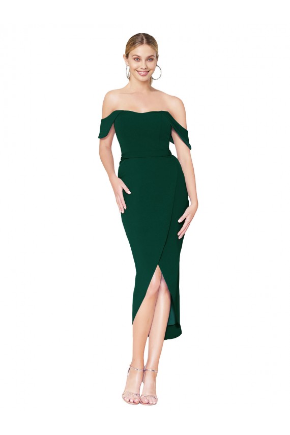 Purchase Knee Length Sleeveless Off the Shoulder Mermaid Stretch Crepe Evening Gown Canada