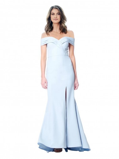 Purchase Long Sleeveless Off the Shoulder Mermaid Light Sky Blue Stretch Crepe Evening Dresses Canada