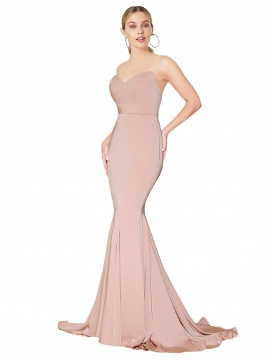 Purchase Long Sleeveless Sweetheart Mermaid Stretch Crepe Mauve Sexy Evening Dress Canada