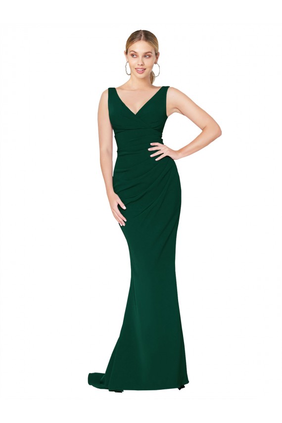 Purchase Long Sleeveless V-Neck Mermaid Crepe Evening Dress Canada