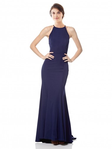 Purchase Long Sleeveless Halter Neck Mermaid Crepe Evening Dress Canada