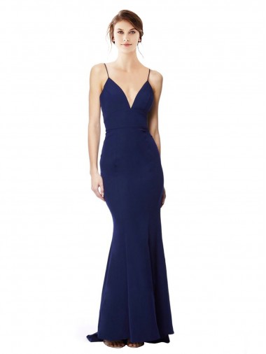 Purchase Long Sleeveless Spaghetti Straps Mermaid Stretch Crepe Maxi Evening Dress Canada