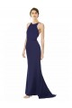 Purchase Long Sleeveless Halter Neck Mermaid Stretch Crepe Navy Blue Evening Dress Canada