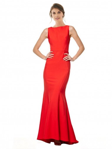 Purchase Long Sleeveless Halter Neck Mermaid Stretch Crepe Red Evening Dress Canada