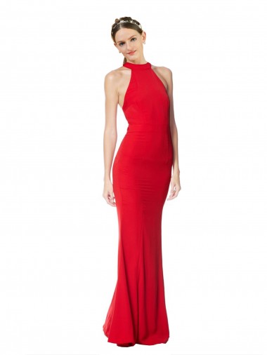 Purchase Long Sleeveless Halter Neck Mermaid Stretch Crepe Maxi Evening Dresses Canada