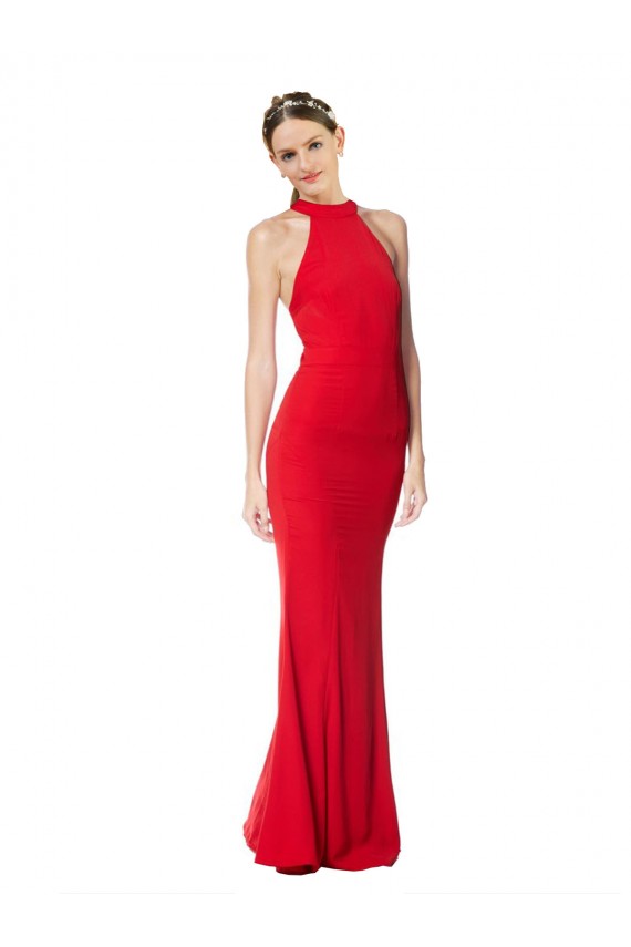 Purchase Long Sleeveless Halter Neck Mermaid Stretch Crepe Maxi Evening Dresses Canada