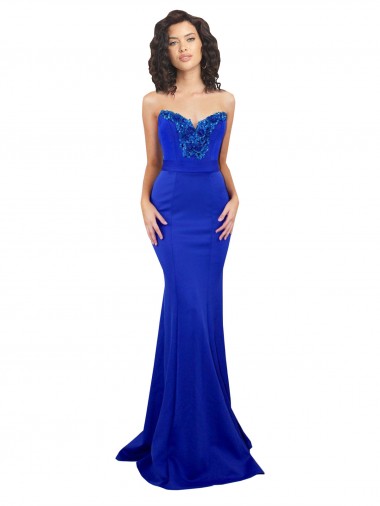 Purchase Long Sleeveless Sweetheart Mermaid Stretch Crepe Royal Blue Sexy Evening Dress Canada