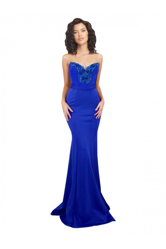 Purchase Long Sleeveless Sweetheart Mermaid Stretch Crepe Royal Blue Sexy Evening Dress Canada