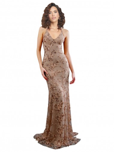Purchase Long Sleeveless V-Neck Mermaid Stretch Crepe & Sequin Tulle Rose Gold Evening Dress Canada