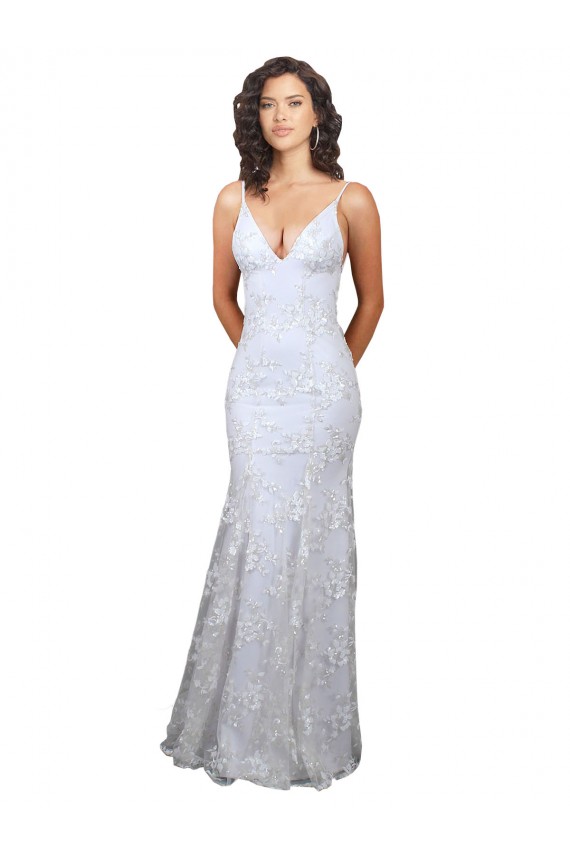 Purchase Long Sleeveless V-Neck Mermaid Stretch Crepe & Sequin Tulle White Evening Dress Canada