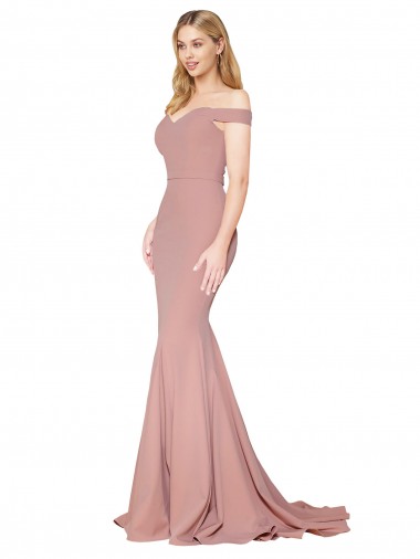 Purchase Sweep Train Sleeveless Off the Shoulder Mermaid Stretch Crepe Evening Dress Canada