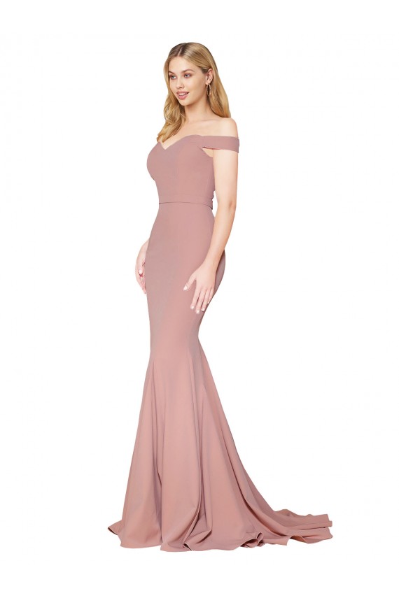 Purchase Sweep Train Sleeveless Off the Shoulder Mermaid Stretch Crepe Evening Dress Canada