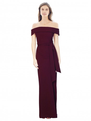 Purchase Long Sleeveless Off the Shoulder Mermaid Stretch Crepe Burgundy Gold Evening Dress Canada