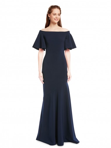 Purchase Long Short Sleeves Off the Shoulder Mermaid Stretch Crepe Evening Dress Canada