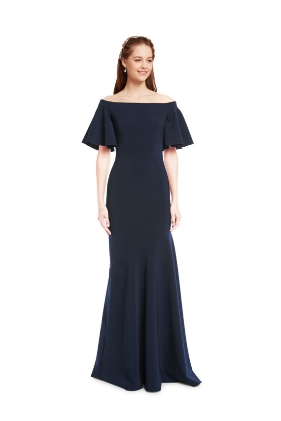 Purchase Long Short Sleeves Off the Shoulder Mermaid Stretch Crepe Evening Dress Canada