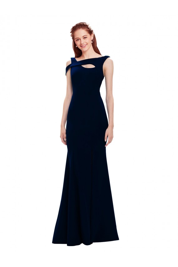 Purchase Long Sleeveless Off the Shoulder Mermaid Stretch Crepe Dark Navy Evening Dress Canada