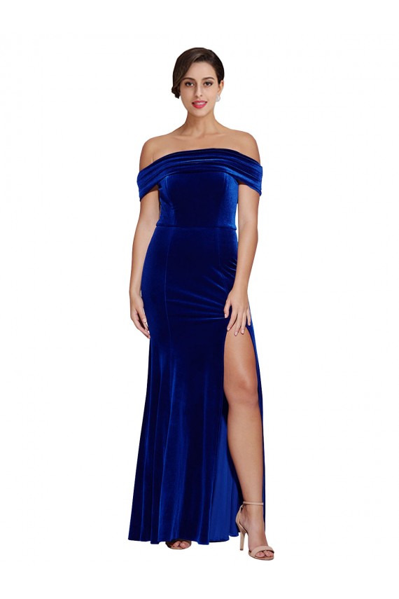 Purchase Long Sleeveless Off the Shoulder Mermaid Stretch Velvet Evening Dress Canada
