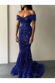 Purchase Long Sweep Train Sleeveless Off the Shoulder Mermaid Velvet Sequin Evening Dress Canada
