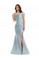 Purchase Long Sleeveless One Shoulder Mermaid Silky Satin Light Sky Blue Evening Dress Canada