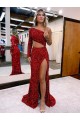 Purchase Sweep Train Long Sleeves One Shoulder Mermaid Velvet Sequin High Slit Evening Dress Canada