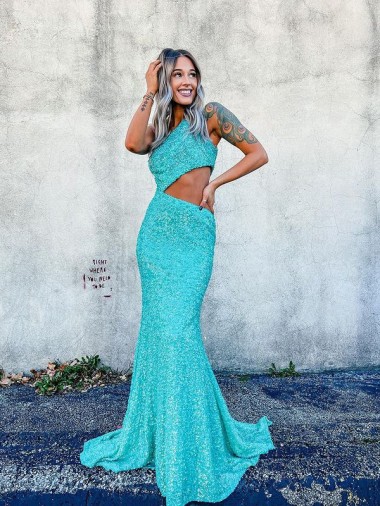 Purchase Sweep Train Sleeveless One Shoulder Mermaid Velvet Sequin Semi Formal Evening Dress Canada