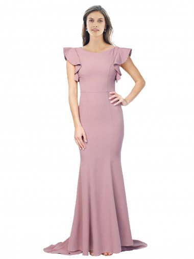 Purchase Sweep Train Flutter Sleeves Round Neck Mermaid Stretch Crepe Evening Dress Canada