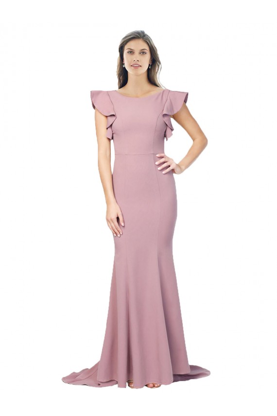 Purchase Sweep Train Flutter Sleeves Round Neck Mermaid Stretch Crepe Evening Dress Canada