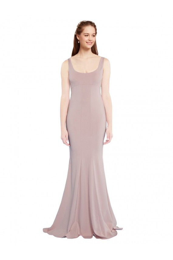 Purchase Long Cap Sleeves Scoop Neck Mermaid Stretch Crepe Evening Dress Canada