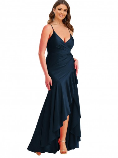 Purchase Long Sleeveless Spaghetti Straps Mermaid Silky Satin Plus Size Evening Gown Canada
