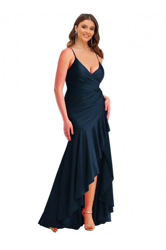 Purchase Long Sleeveless Spaghetti Straps Mermaid Silky Satin Plus Size Evening Gown Canada