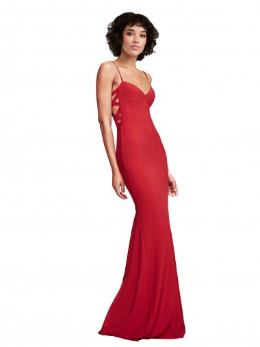 Purchase Long Sleeveless Spaghetti Straps Mermaid Red Stretch Crepe Evening Dress Canada