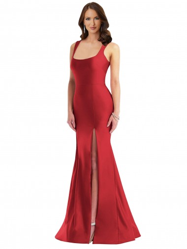 Purchase Long Sleeveless Square Neck Mermaid Silky Satin Plus Size Evening Dress Canada