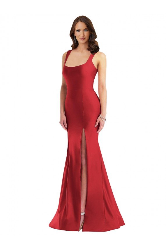 Purchase Long Sleeveless Square Neck Mermaid Silky Satin Plus Size Evening Dress Canada