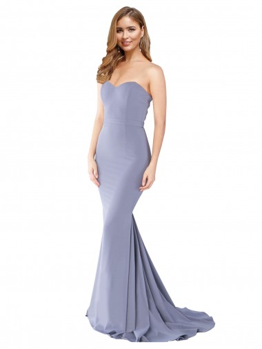 Purchase Long Sleeveless Sweetheart Mermaid Stretch Crepe Smoke Blue Evening Dress Canada