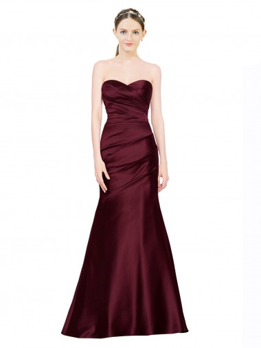 Purchase Long Sleeveless Sweetheart Mermaid Luxe Satin Burgundy Evening Dress Canada