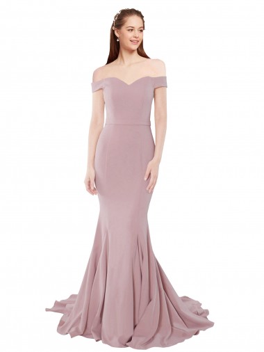 Purchase Sweep Train Sleeveless Off the Shoulder Mermaid Stretch Crepe Sexy Evening Dress Canada