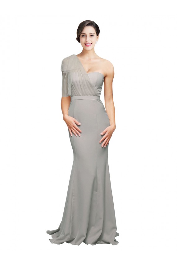 Purchase Sweep Train Sleeveless One Shoulder Mermaid Stretch Crepe & Tulle Low Back Evening Dress Canada