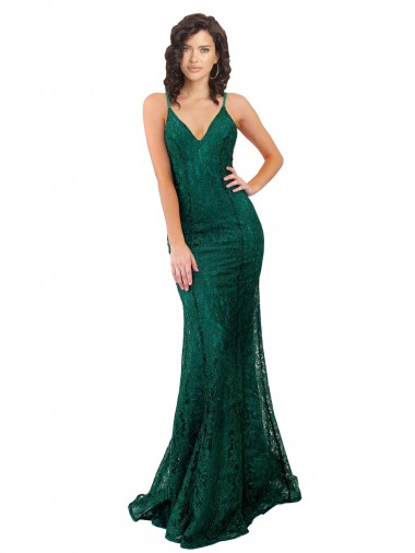 Purchase Long Sleeveless V-Neck Mermaid Lace Semi Formal Evening Dress Canada