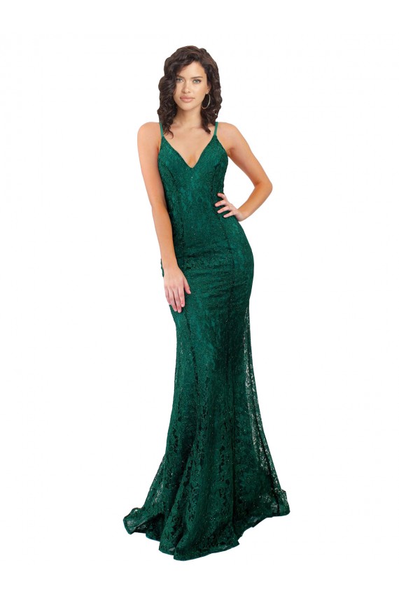 Purchase Long Sleeveless V-Neck Mermaid Lace Semi Formal Evening Dress Canada