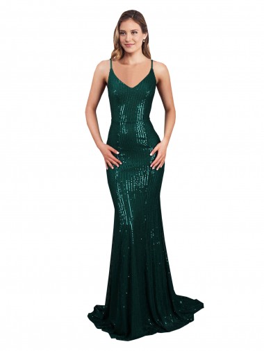 Purchase Long Sleeveless V-Neck Mermaid Sequin Low Back Sexy Evening Dress Canada