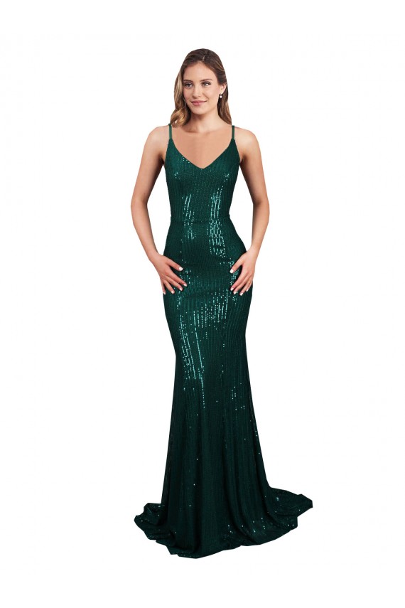 Purchase Long Sleeveless V-Neck Mermaid Sequin Low Back Sexy Evening Dress Canada