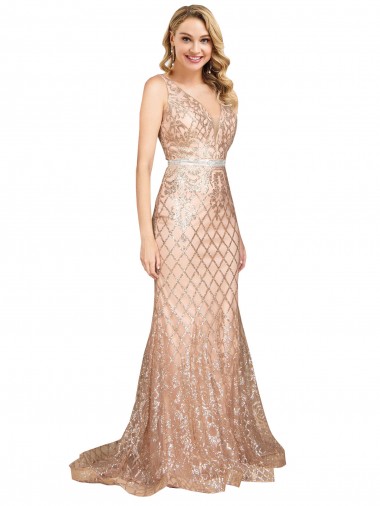 Purchase Long Sleeveless V-Neck Mermaid Sparkling Sequin Plus Size Evening Dress Canada