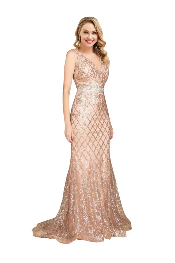 Purchase Long Sleeveless V-Neck Mermaid Sparkling Sequin Plus Size Evening Dress Canada