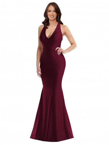 Purchase Long Sleeveless V-Neck Mermaid Silky Satin Sexy Plus Size Evening Dress Canada
