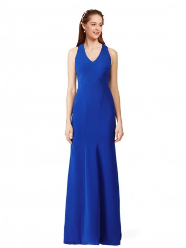Purchase Long Sleeveless V-Neck Mermaid Stretch Crepe Royal Blue Evening Dress Canada