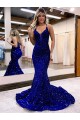 Purchase Court Train Sleeveless V-Neck Mermaid Velvet Sequin Evening Dress Canada