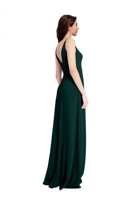 Purchase Long Sleeveless V-Neck A-Line Stretch Crepe Midnight Green Evening Dress Canada